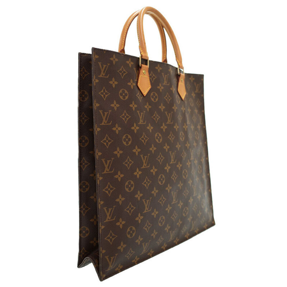 Louis Vuitton Monogram Leather Sac Plat Bag Tote Brown